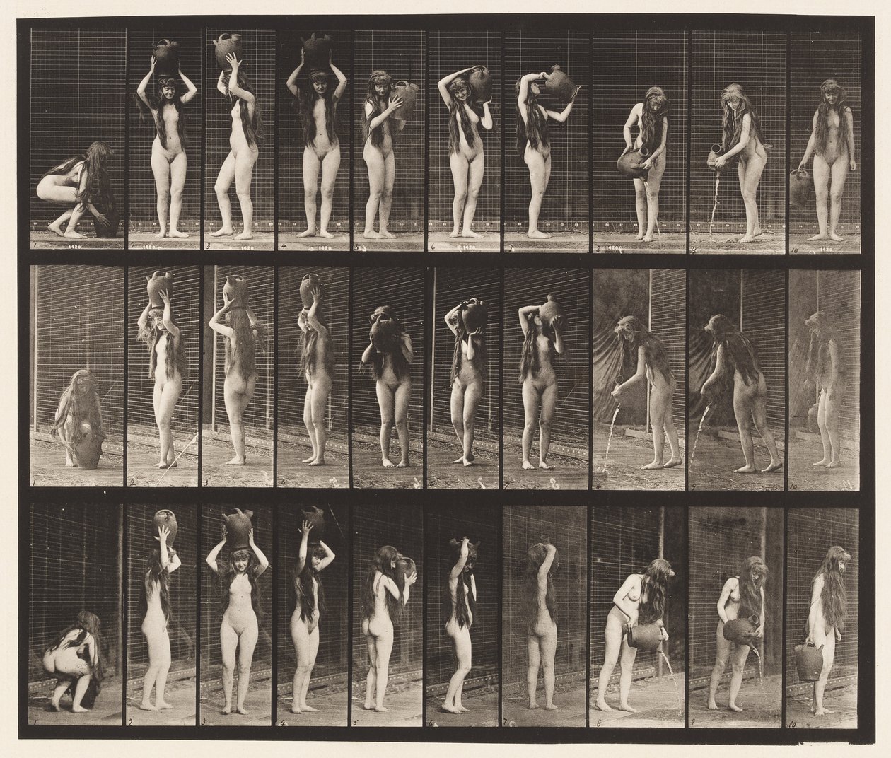 Tallrik 500. Olika rörelser med vattenburk av Eadweard Muybridge