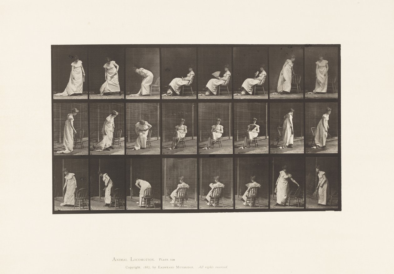 Tallrik 518.Sittande, resande, etc., 1885 av Eadweard Muybridge