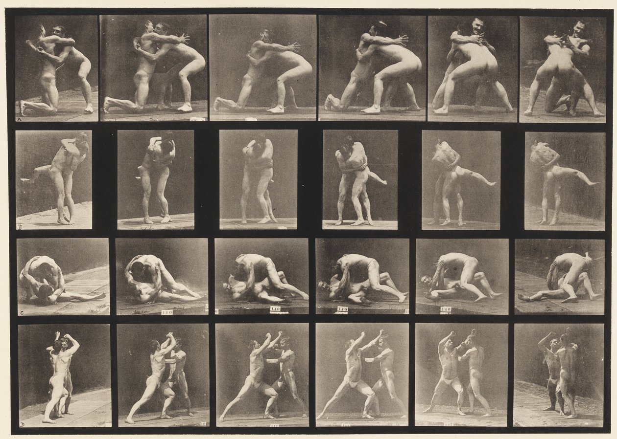Plåt 520. A, 98 och 100 Brottning; B, 98 och 100 brottning av Eadweard Muybridge