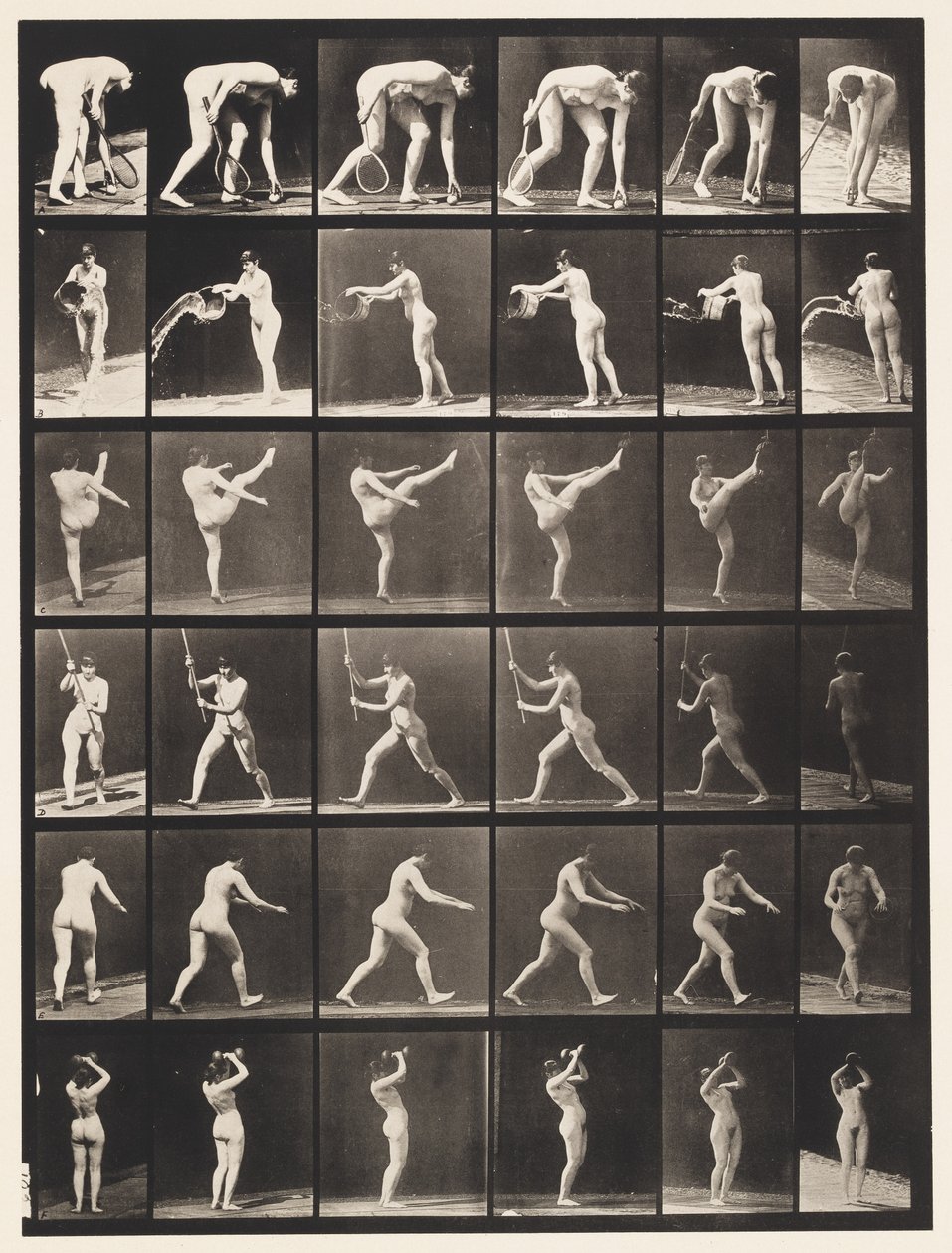 Plåt 526. A, Lyftkula; B, Tömning av hink med vatten av Eadweard Muybridge