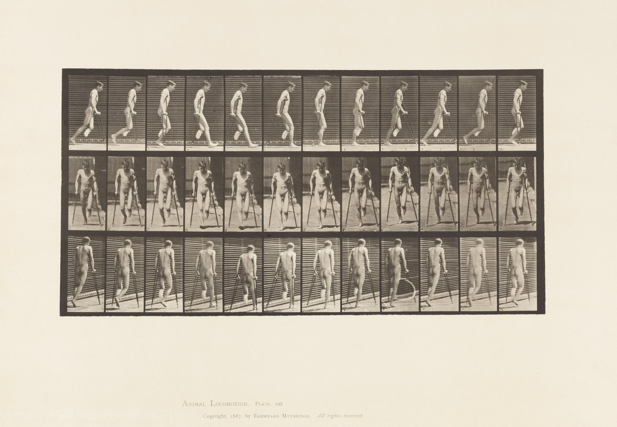 Platta 537. Enkel amputation av ben; Hoppa med kryckor av Eadweard Muybridge