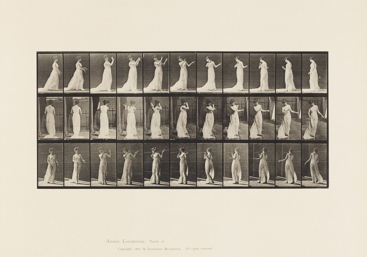 Plåt 55. Walking, Turning Around, Action of Aversion, 1885 av Eadweard Muybridge