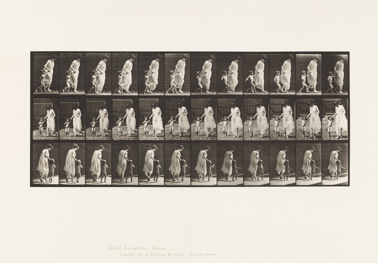 Skylt 72. Springande, ledande barn (70) i handen av Eadweard Muybridge