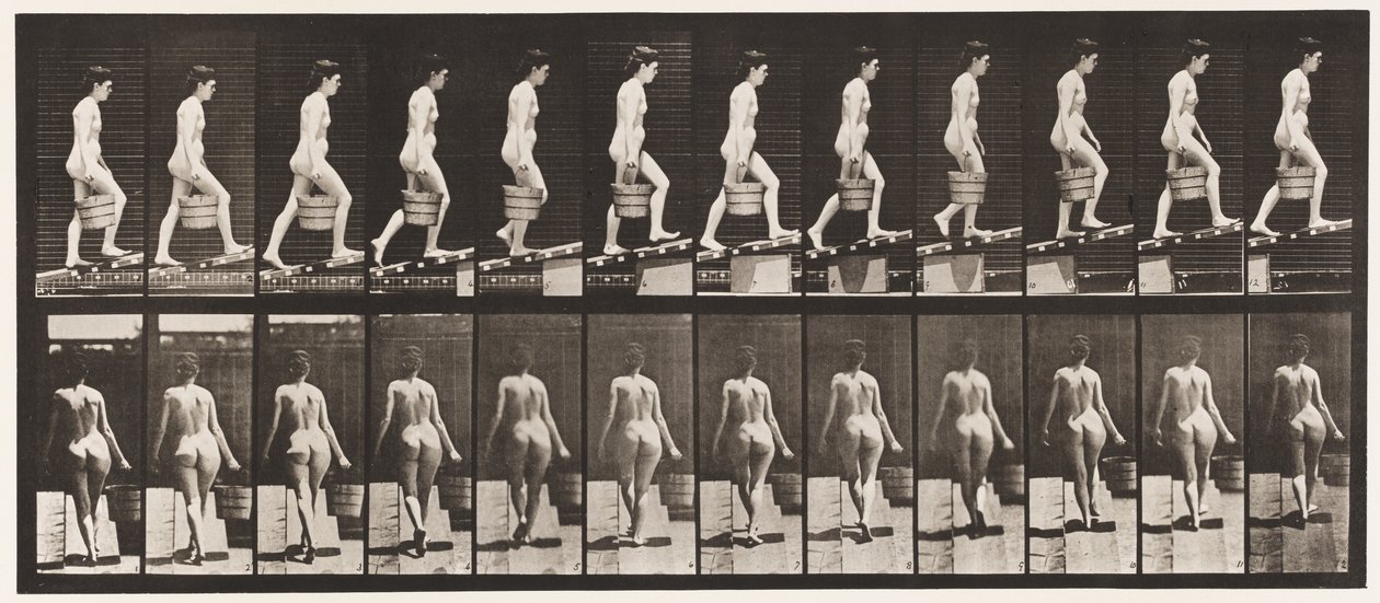 Plåt 83. Stigande lutning, hink med vatten i höger hand av Eadweard Muybridge