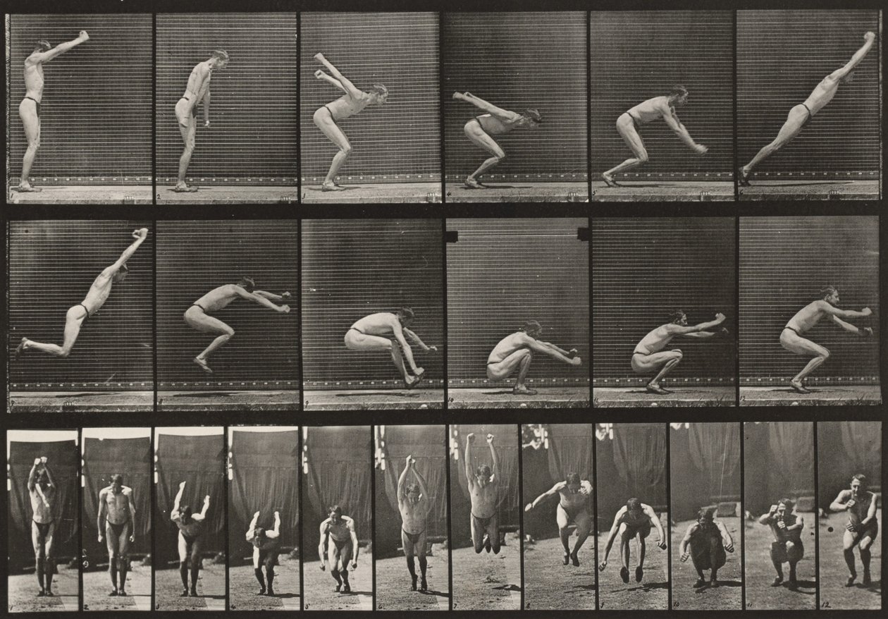 Plansch nummer 163. Hopp, längdhopp utan ansats av Eadweard Muybridge