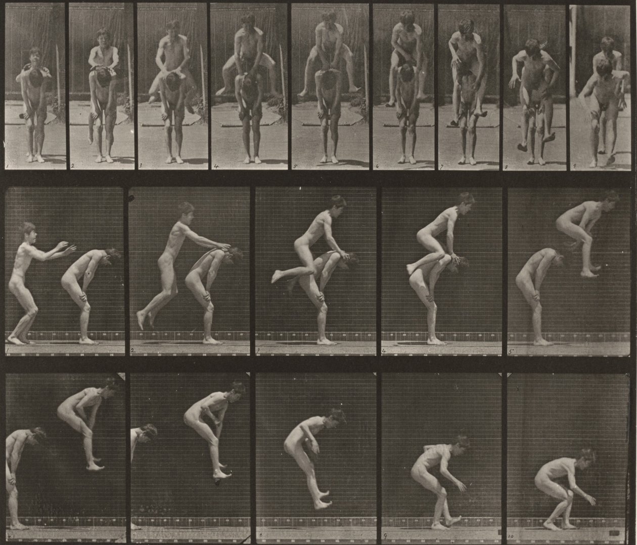 Plansch nummer 167. Hoppa över en pojkes rygg (bockhoppning) av Eadweard Muybridge