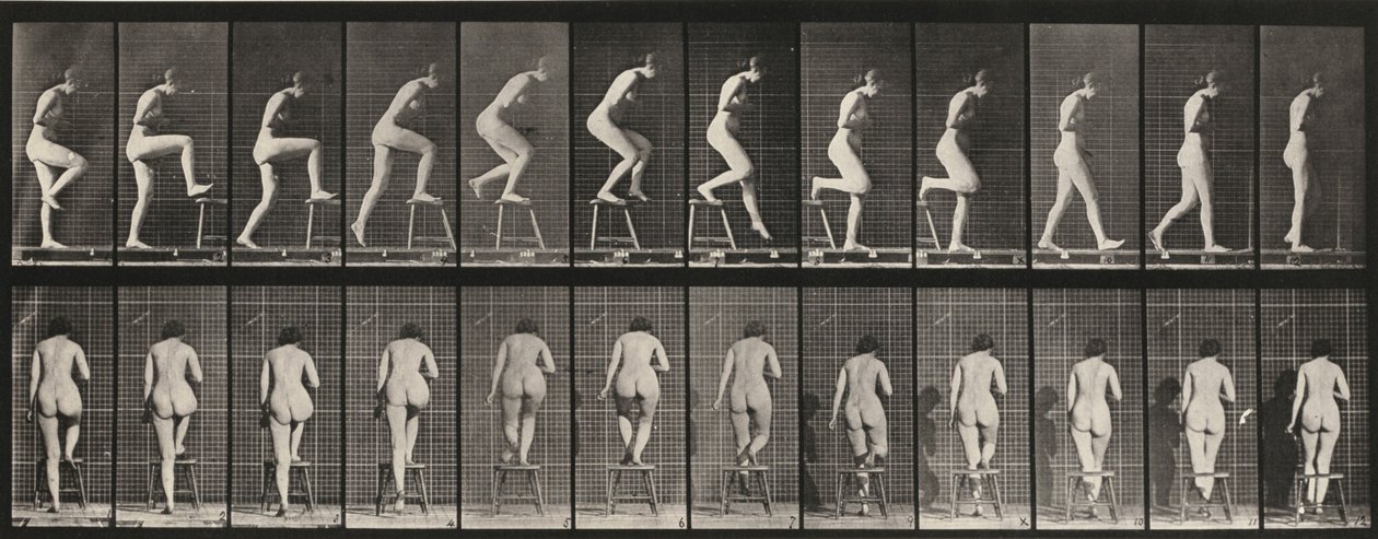 Plansch nummer 180. Att kliva upp på och över en stol av Eadweard Muybridge
