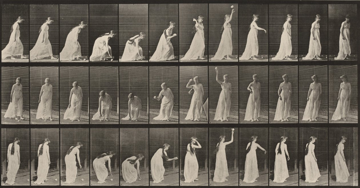 Plansch nummer 306. Att plocka upp en boll och kasta den av Eadweard Muybridge