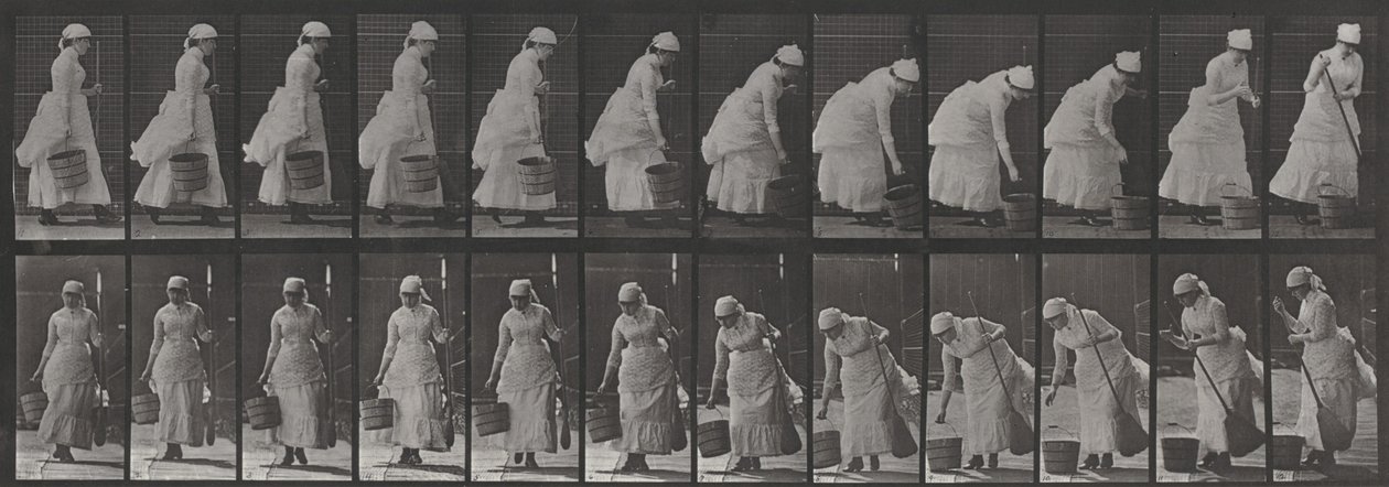 Plansch nummer 437. Att ställa ner en hink och förbereda sig för att sopa av Eadweard Muybridge