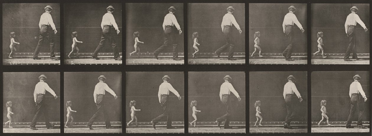 Plansch nummer 470. Barn som springer efter en man av Eadweard Muybridge