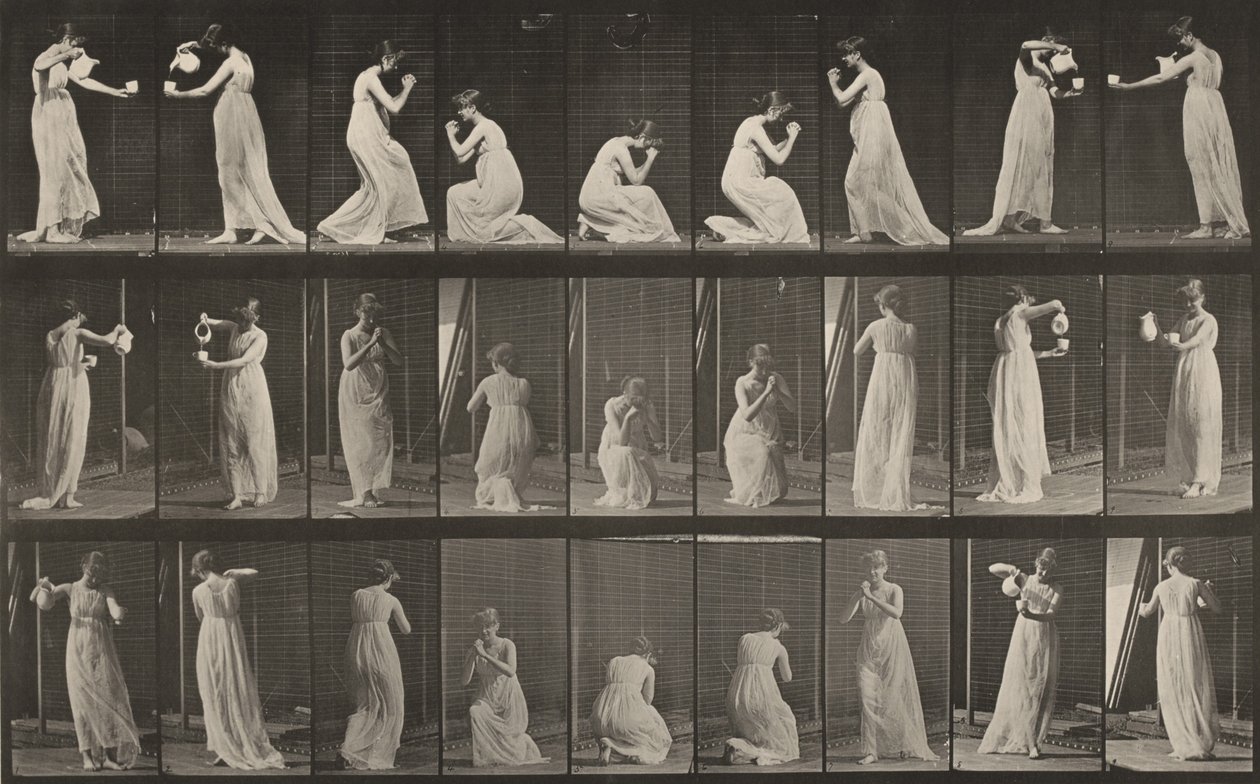Plansch nummer 502. Olika ställningar, framåtböjd, knästående etc. av Eadweard Muybridge