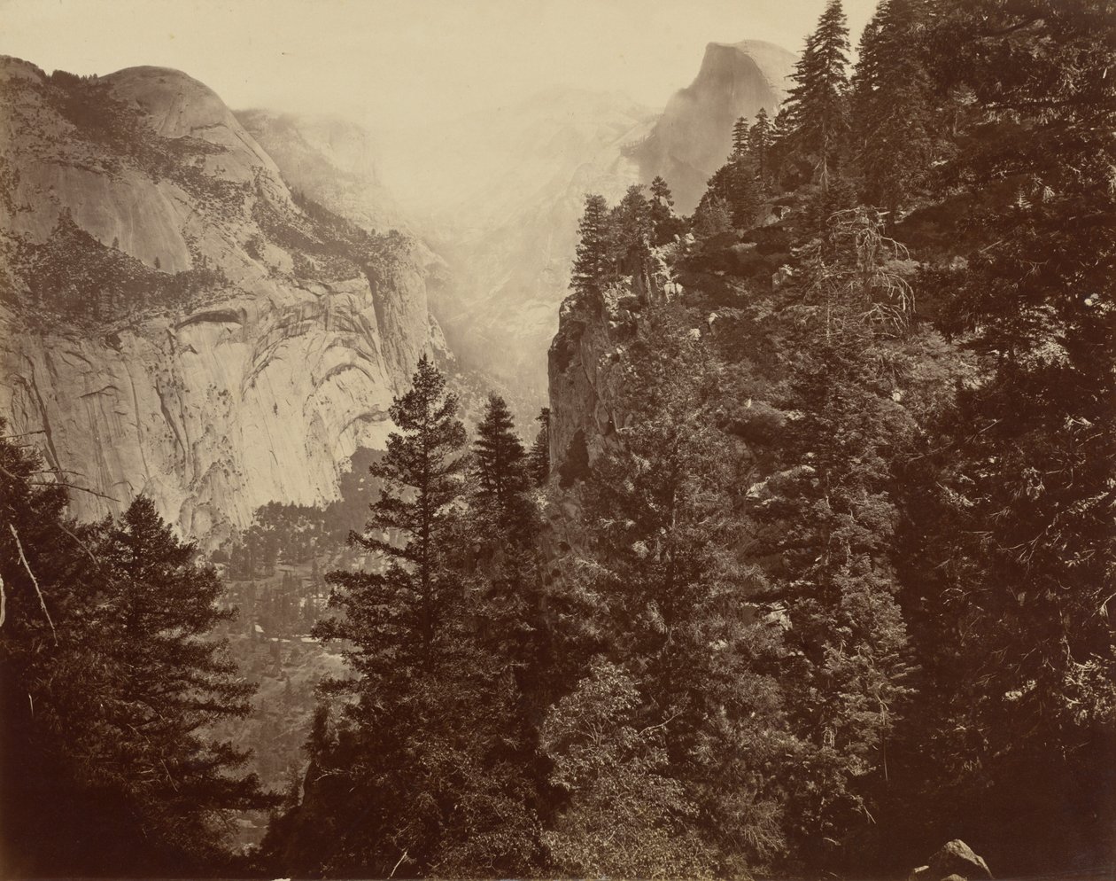 Tenaya Canyon från Union Point, Yosemitedalen av Eadweard Muybridge