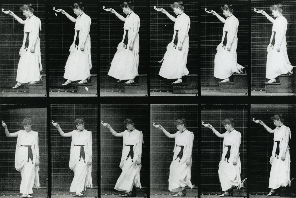 Kvinna. Nedför en trappa, 1887, illustration från "The Human Figure in Motion" av Eadweard Muybridge, upplaga publicerad 1904. av Eadweard Muybridge