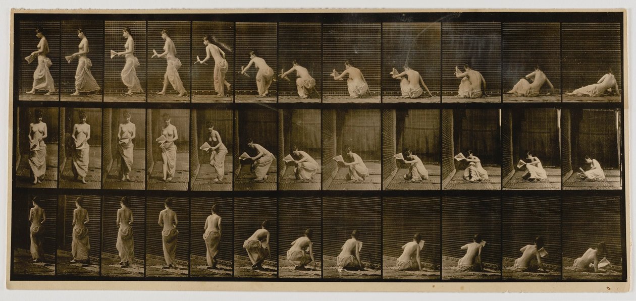 Kvinna som reser sig från sittande på marken, från boken Animal Locomotion av Eadweard Muybridge