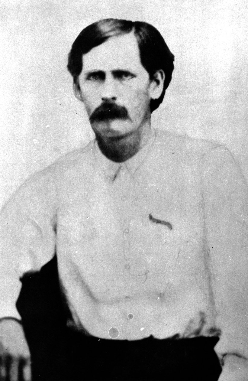 Wyatt Earp i tjugoårsåldern, från en tonbild som togs i Dodge City, Kansas, ca 1868-78 (svart foto) av Eagan