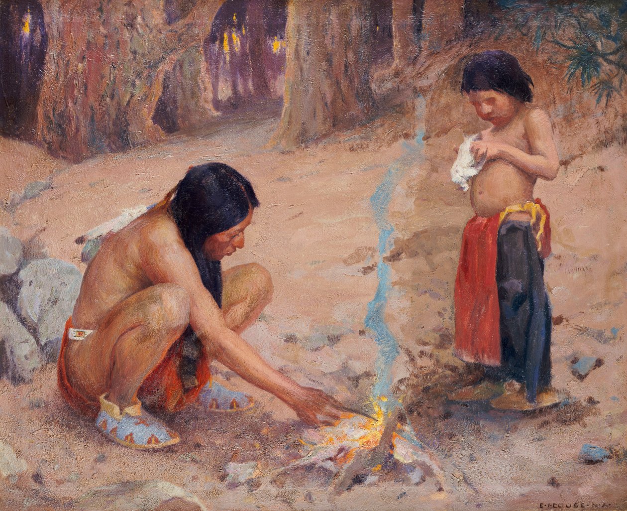 Lägerelden (olja på duk) av Eanger Irving Couse