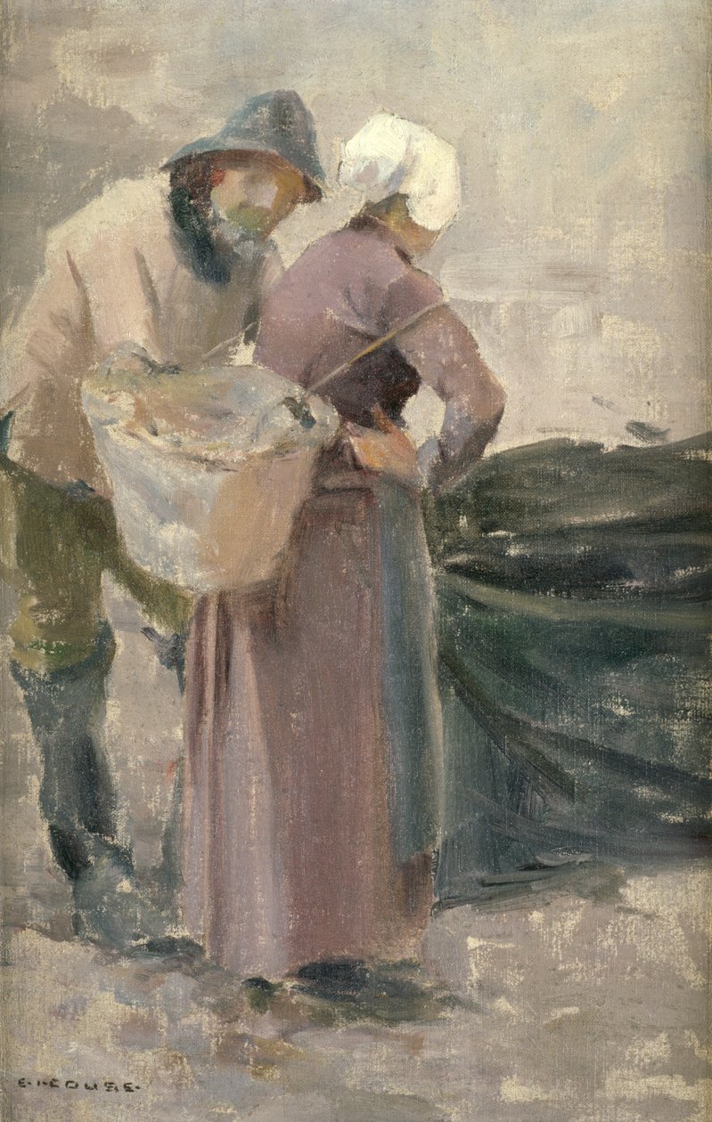 Hemmafrun tittar på fiskarnas fångst, c.1900 av Eanger Irving Couse