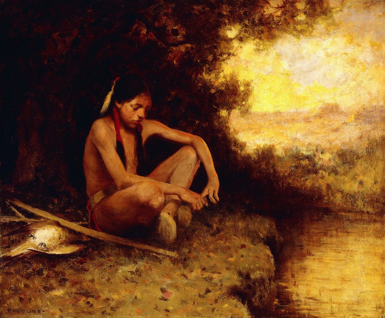 Young Hunter by a Stream (olja på duk) av Eanger Irving Couse