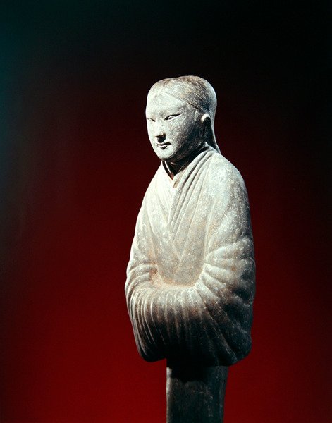Detalj av en gravfigur, möjligen från Shensi-provinsen (lergods) av Eastern Han Dynasty Chinese School