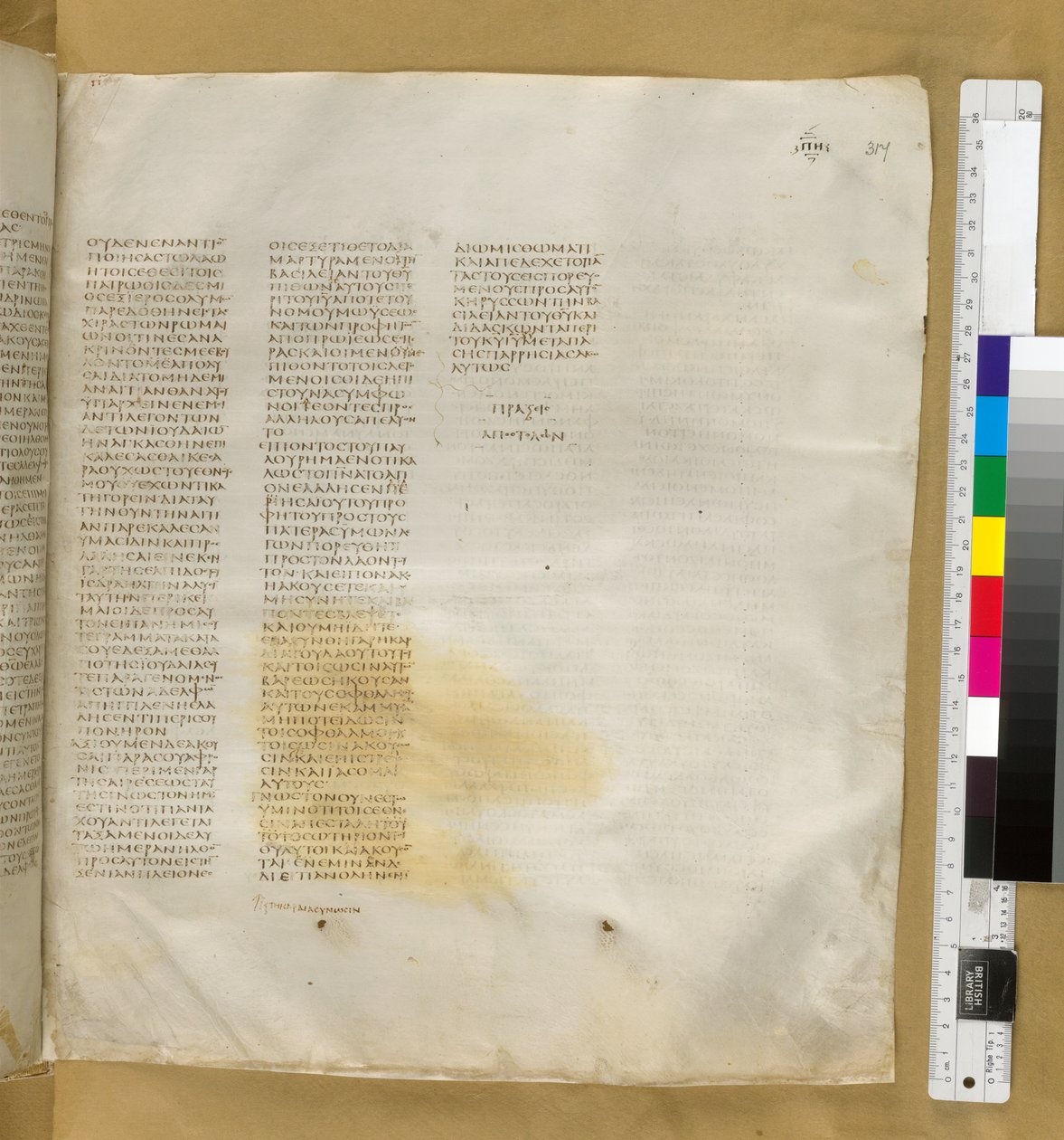Apostlagärningarna 24 från Codex Sinaiticus Add MS 43725, f.317r, ca 325-375 (bläck på pergament) av Eastern Mediterranean School