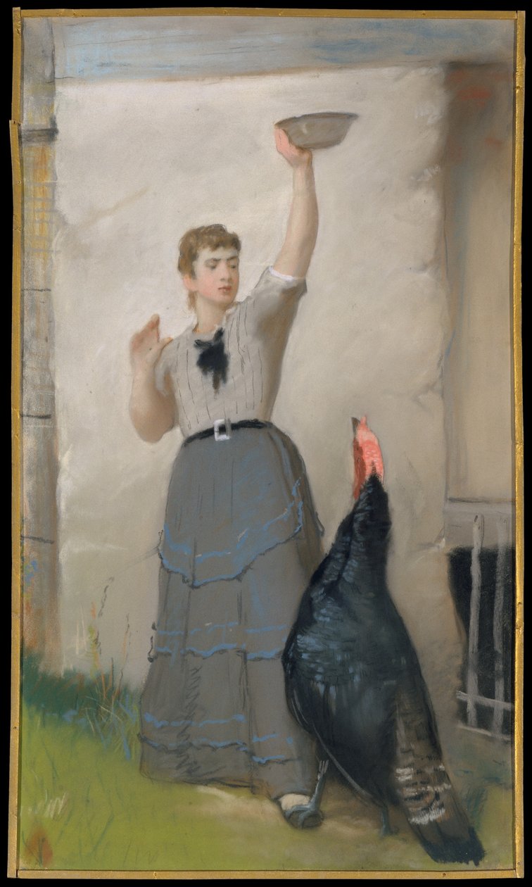 Feeding the Turkey, ca 1872-80 (pastell på vävt papper, monterad på duk) av Eastman Johnson
