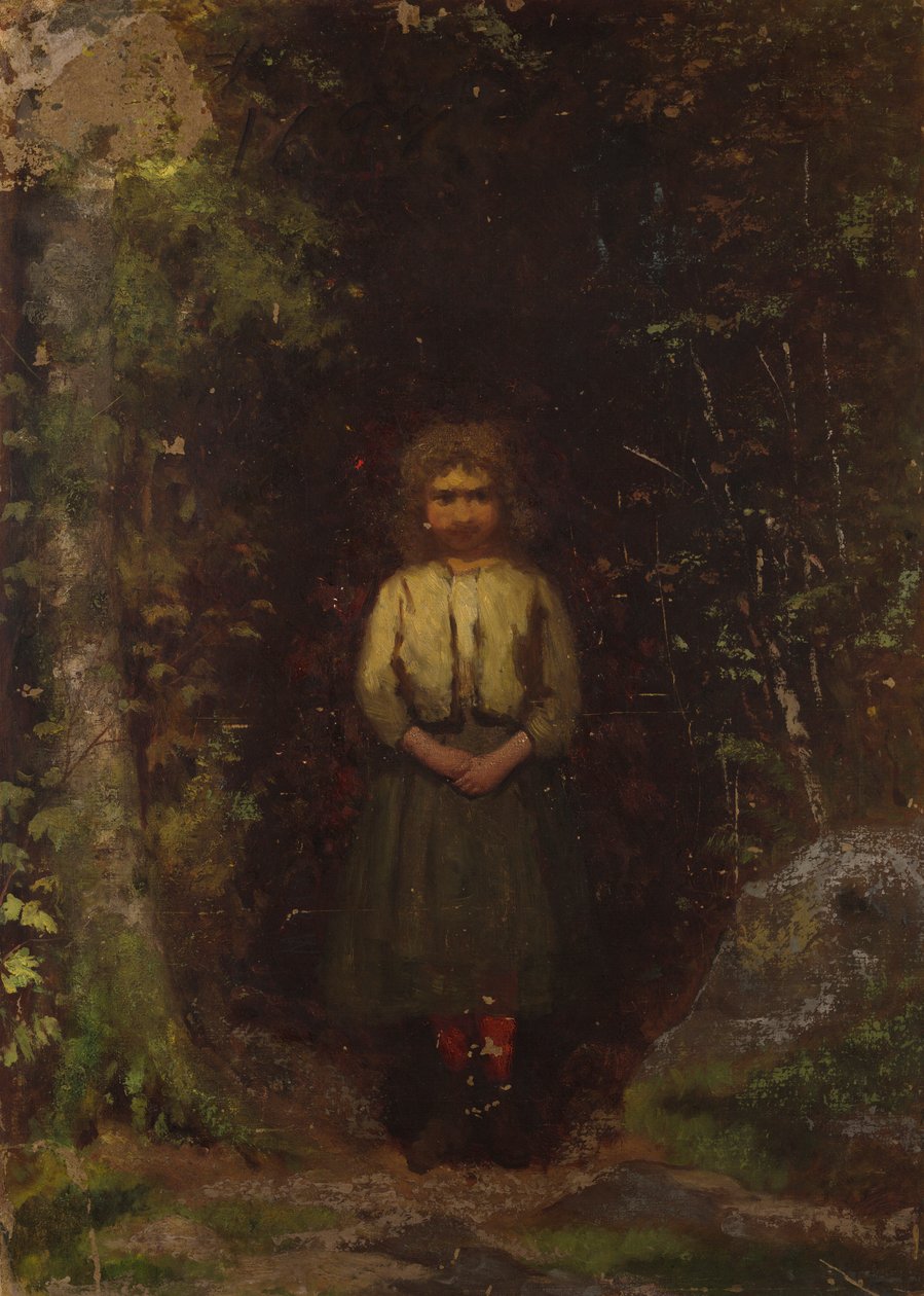 På sluttningen (recto); Girl in the Woods (verso) av Eastman Johnson