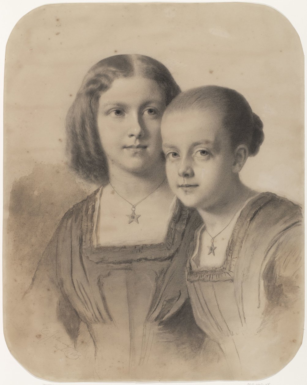 Porträtt av Woltera Geertruida, grevinnan av Limburg Stirum och grevinnan Frederika Augusta av Eastman Johnson