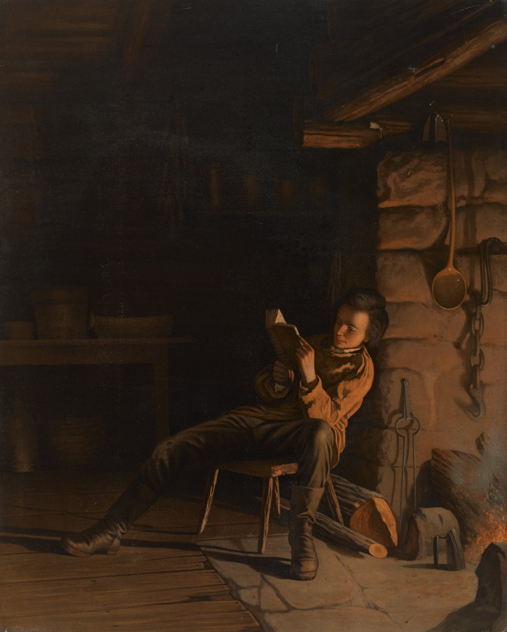 The Boyhood of Lincoln. (An Evening in the Log Hut.), 1868 (kromolitografi på papper ombord) av Eastman Johnson