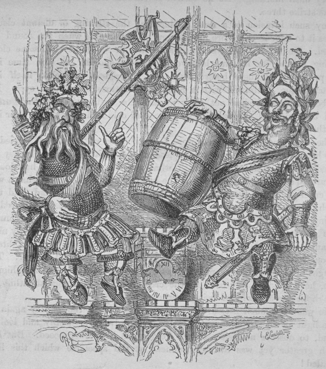 Gog och Magog med en tunna, 1840 av Ebenezer Landells