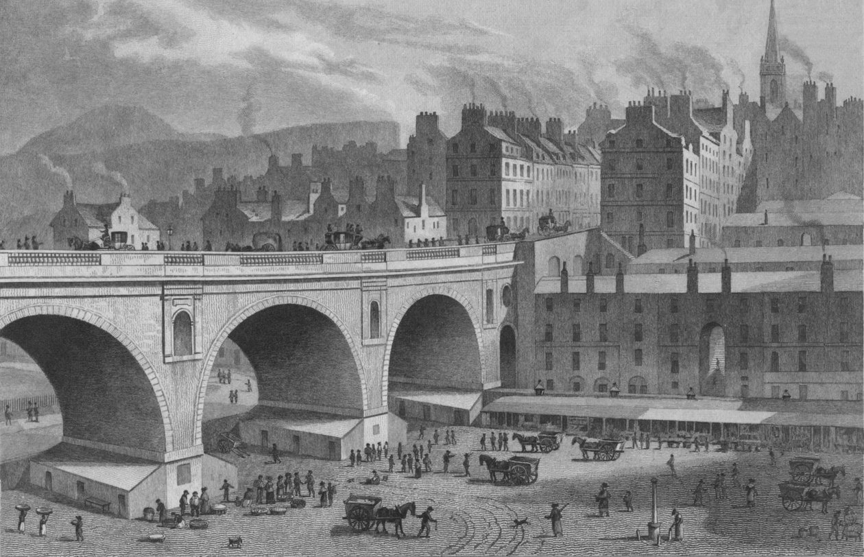 Grönsaks- och fiskmarknad, från Rainbow Gallery, Edinburgh, 1830. av Ebenezer Stalker