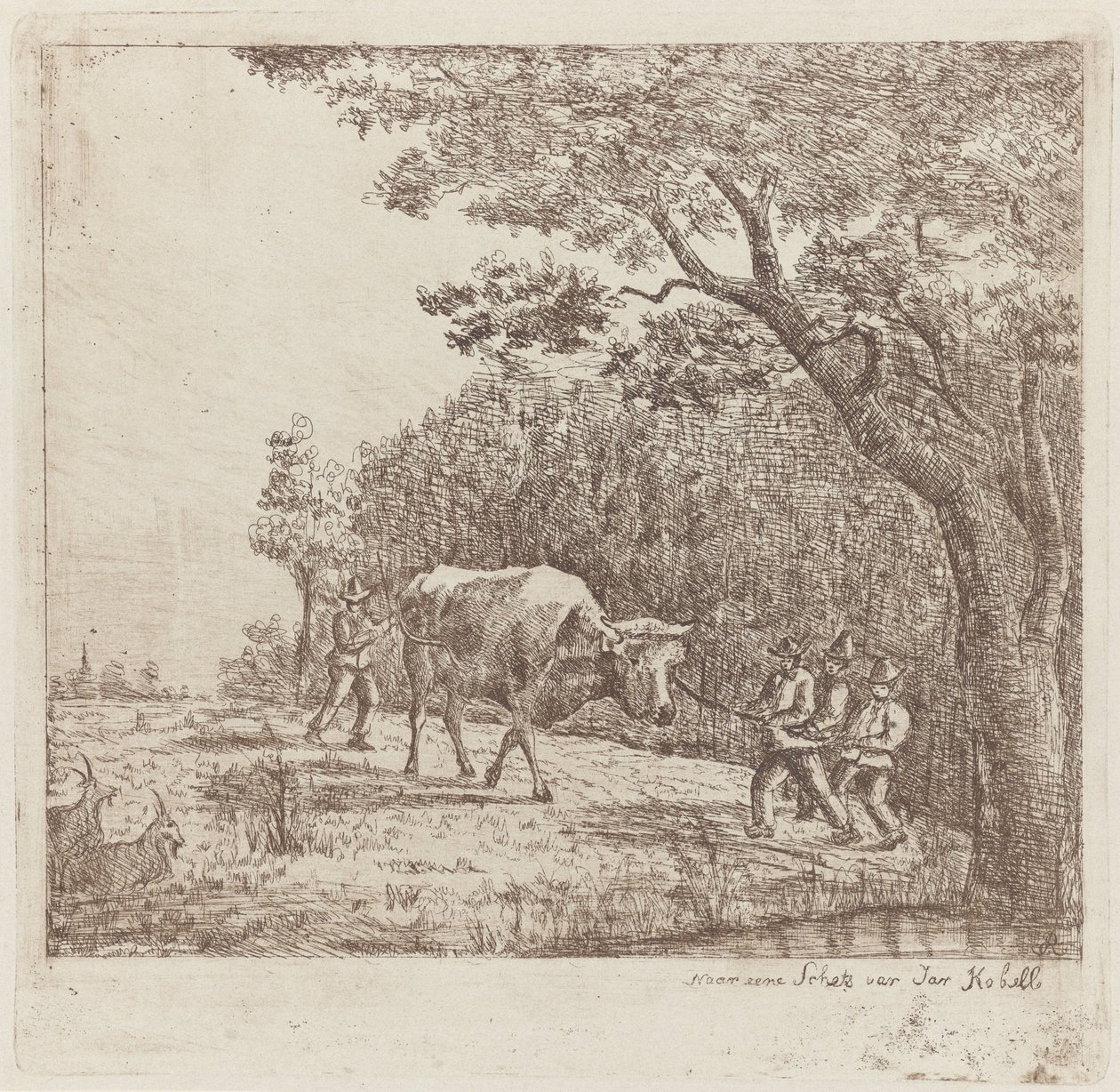 Fyra män och en tjur A Wild Bull (titel på objekt) av Eberhard Cornelis Rahms