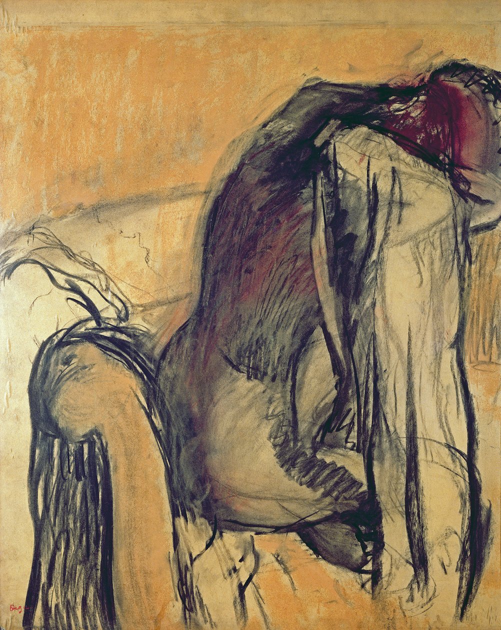 Efter badet, 1905-7, (gouache) av Edgar Degas