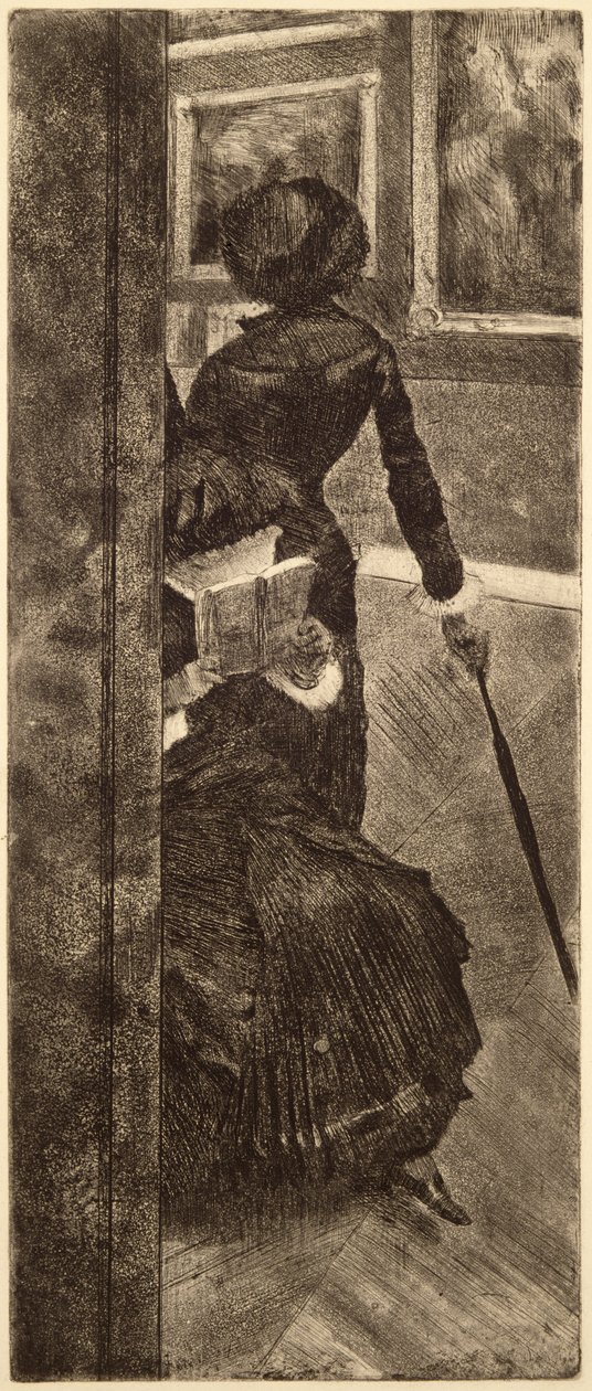 På Louvren - Målaren (Mary Cassatt) c.1879 (etsning, torrnål och akvatint på papper) av Edgar Degas