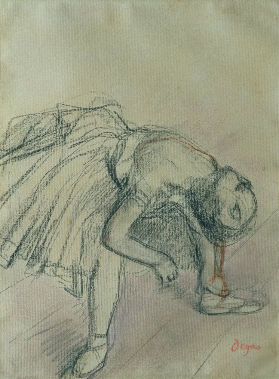 Dancer Fixing her Slipper, c.1865 (kol på papper) av Edgar Degas