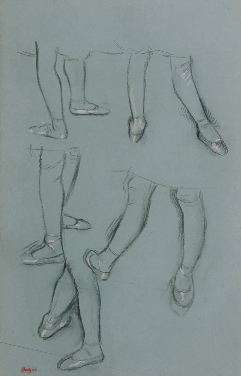 Fem studier av ett par ben, ca 1878-80 (penna, kol och pastell på grönt papper) av Edgar Degas