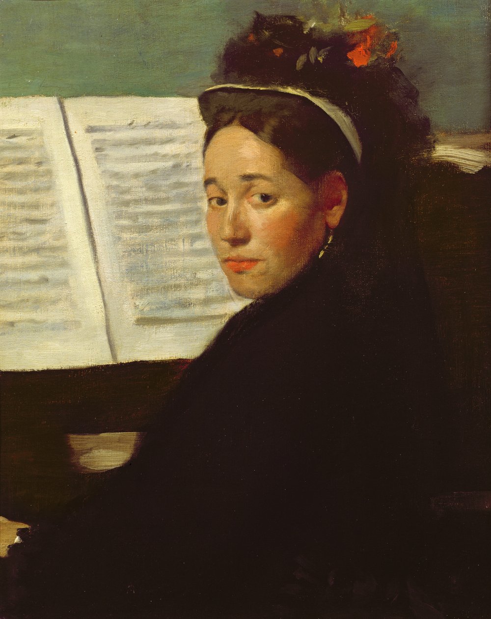 Mademoiselle Marie Dihau (1843-1935) vid pianot, ca 1869-72 av Edgar Degas
