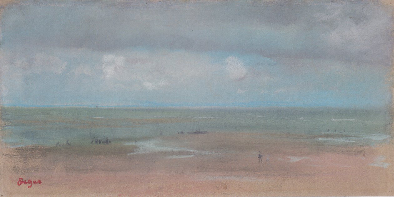 Seascape med en sandstrand vid lågvatten av Edgar Degas