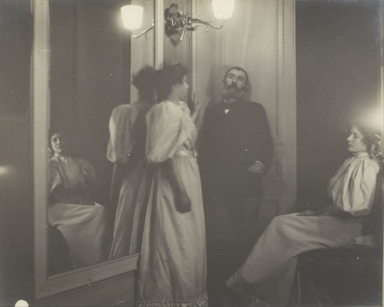 Porträtt av Henry Lerolle med två av hans döttrar, Yvonne och Christine och en spegel av Edgar Degas