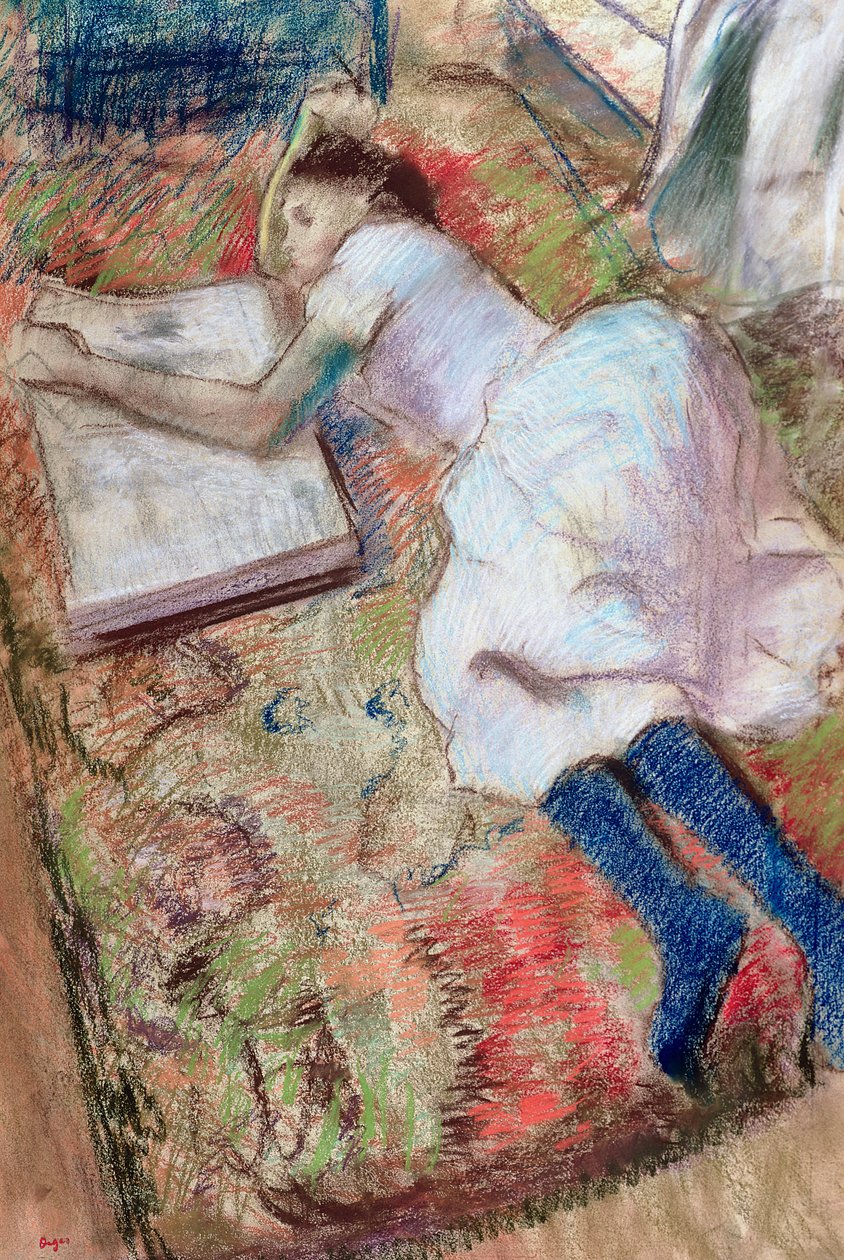 Reader Liggende ner, ca 1889 (pastell på papper) av Edgar Degas