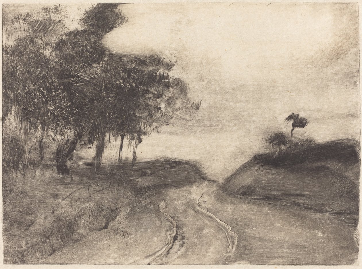 The Road (La route), ca 1878-1880 (monotyp (svart bläck) på kinapapper) av Edgar Degas