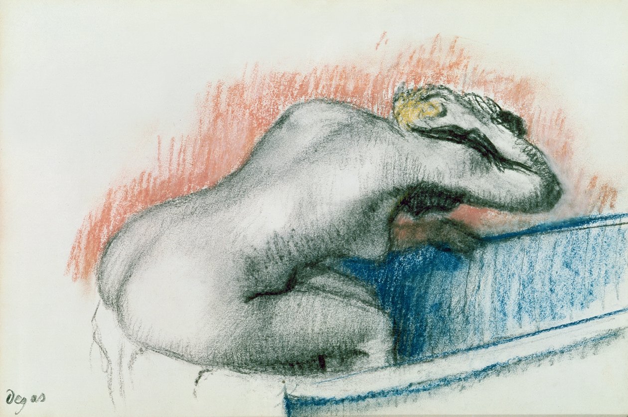 Mwanamke Kuosha Bafuni, c.1892 (pastel kwenye kadi)swed av Edgar Degas