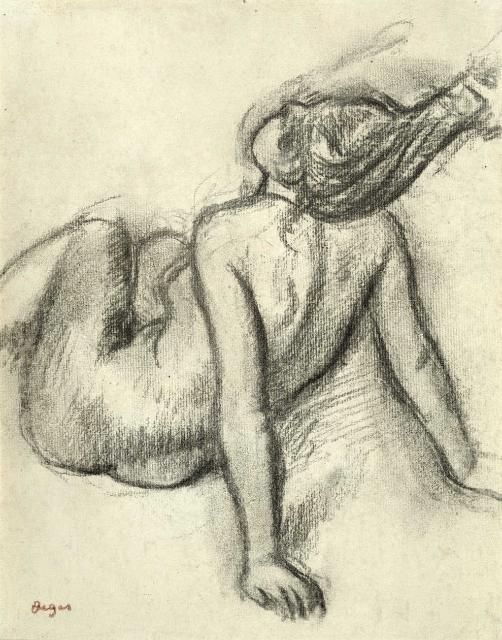 Kvinna som har stylat håret (kol på papper) av Edgar Degas
