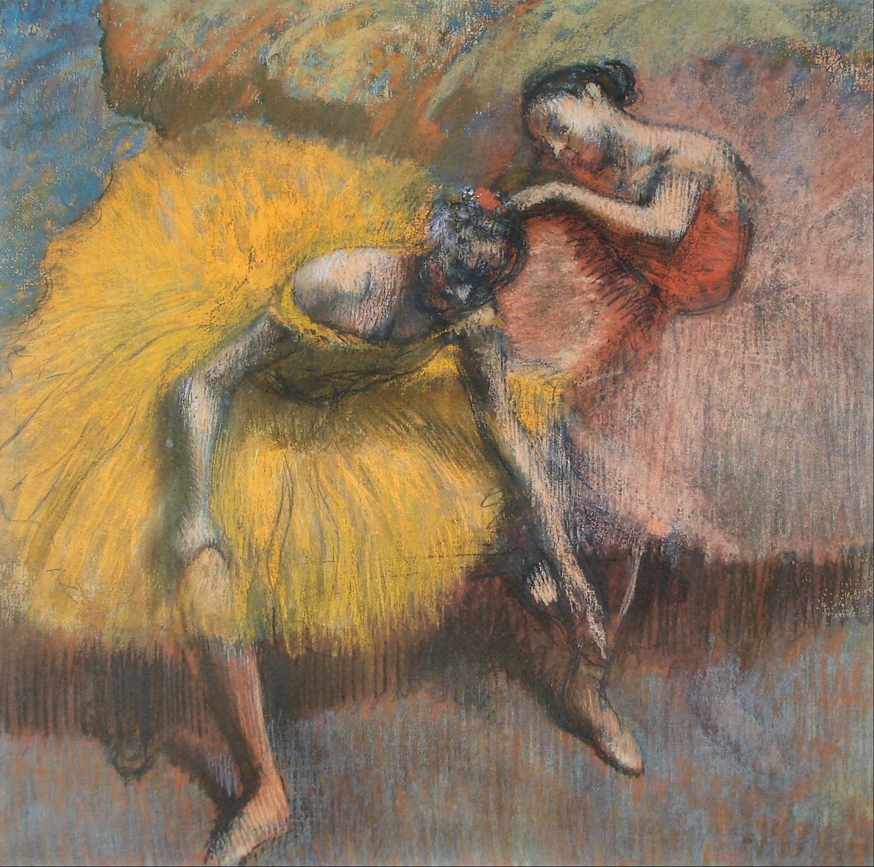 Deux danseuses jaunes et roses av Edgar Degas