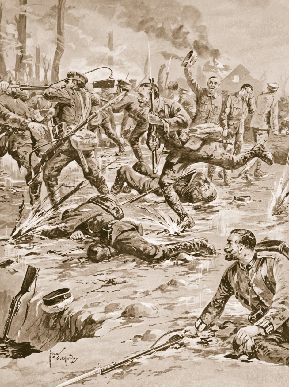 Korpral G. Sanders och hans grupp som avvärjer ett tyskt angrepp och räddar några fångar. av Edgar Alfred Holloway