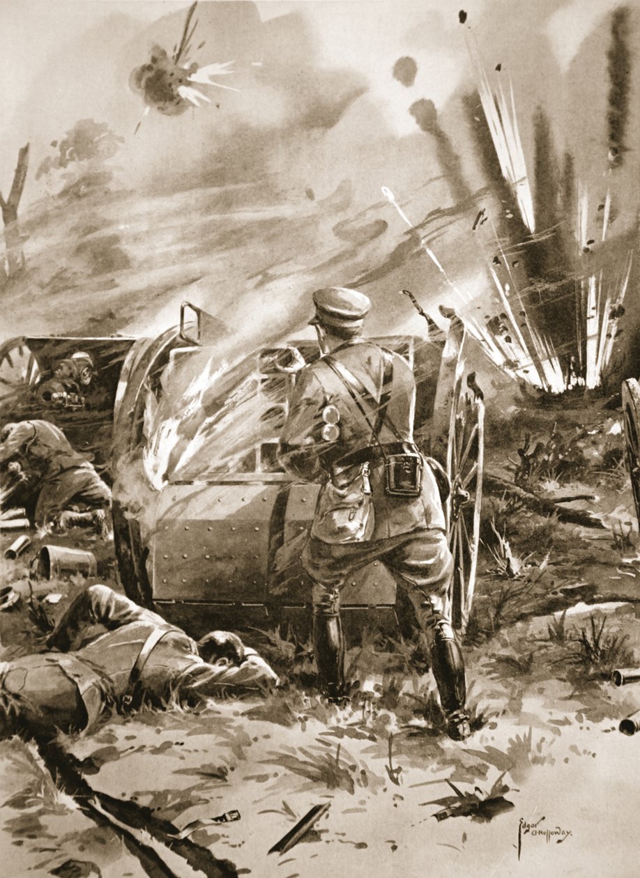 Major Warren tar bort patroner från en flammande ammunitionsvagn med stor personlig risk av Edgar Alfred Holloway