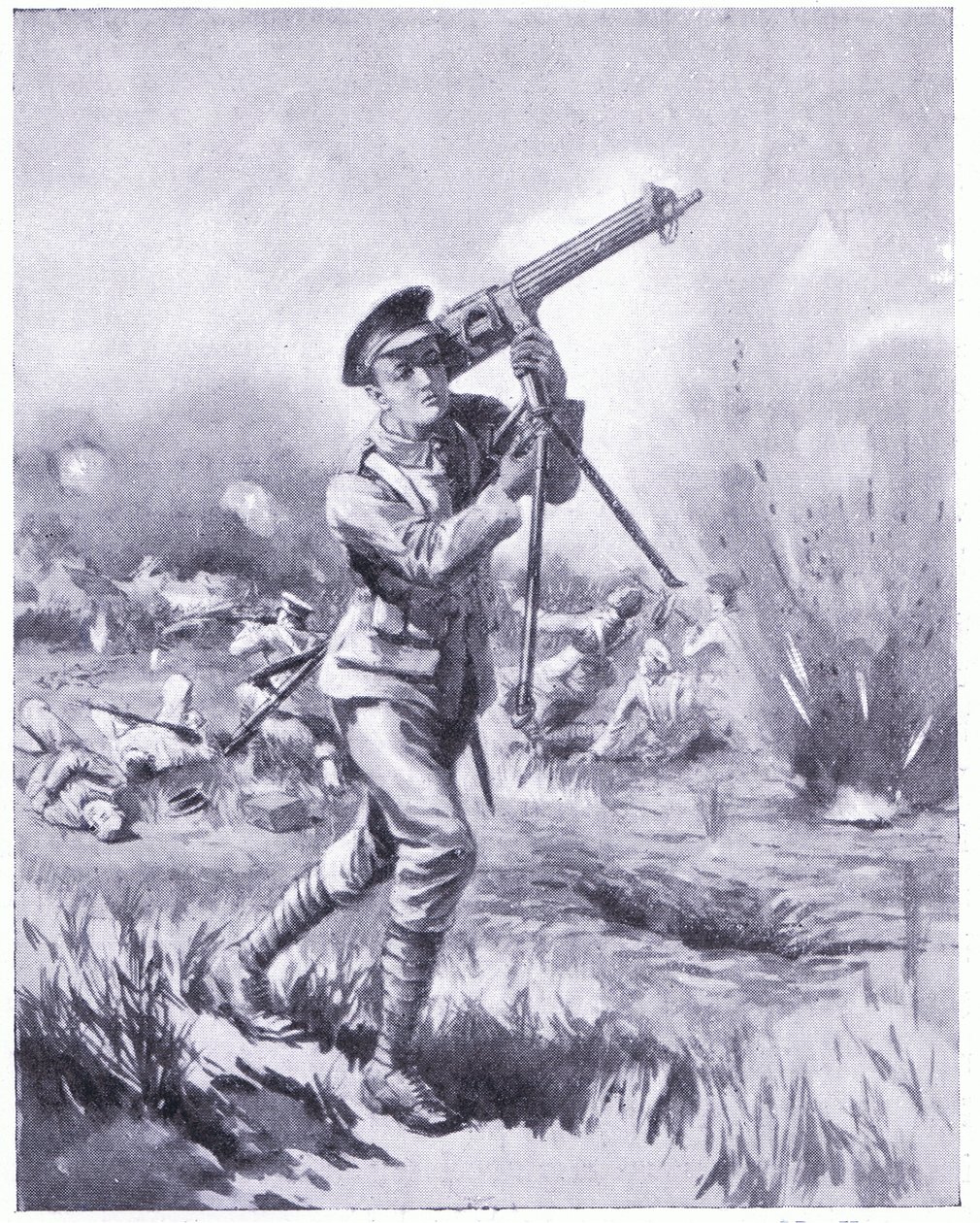 Menige Lynn bär bort ett maskingevär för reparation under tung eldgivning i slaget vid Aisne. Tilldelad DCM 1915 av Edgar Alfred Holloway