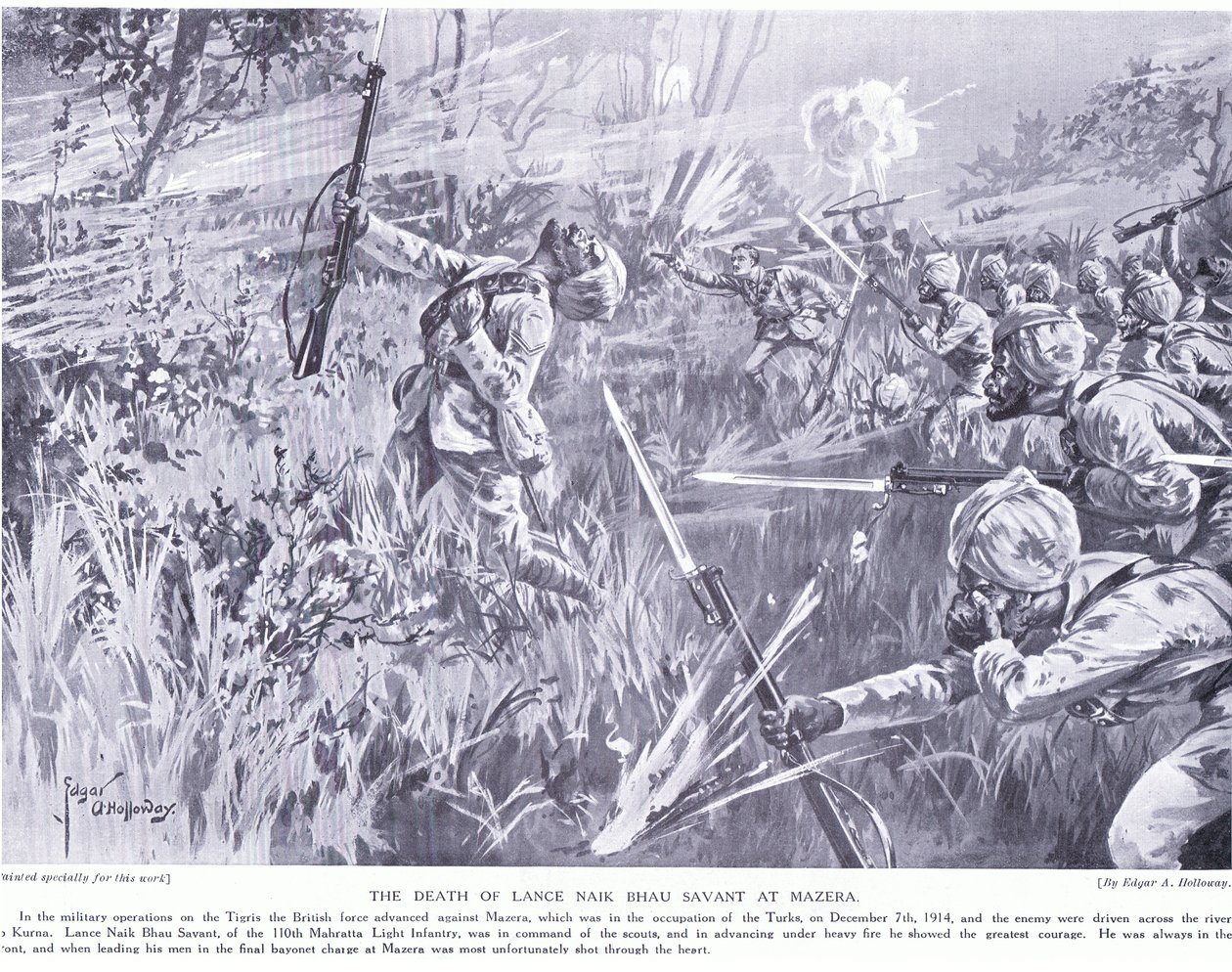 Lance Nak Bhau Savants död i Mazera vid Tigris december 1914 av Edgar Alfred Holloway