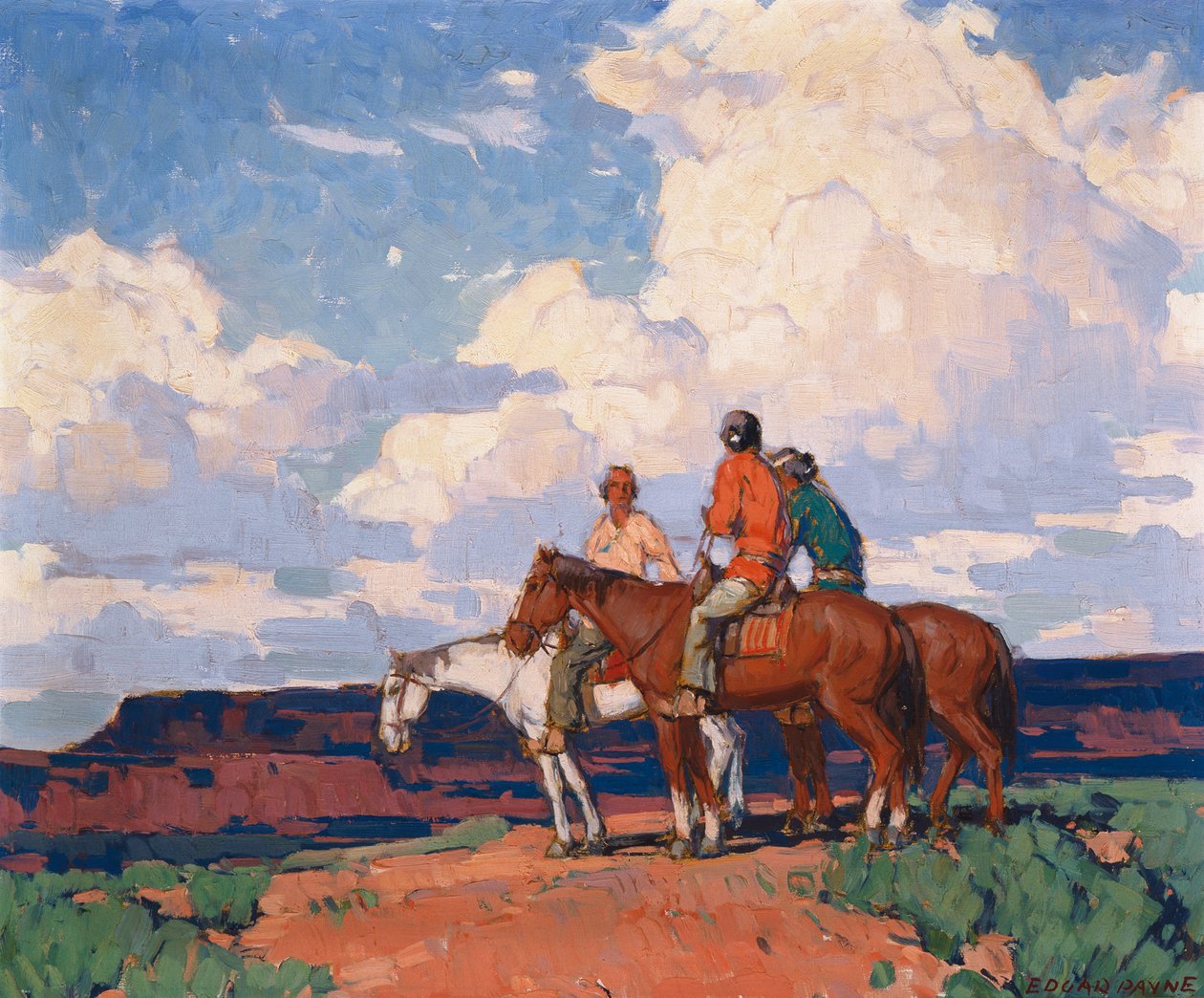 Ryttare till häst (olja på duk) av Edgar Alwin Payne