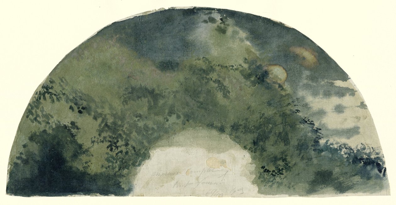 Solfjäderblad målade i japansk stil med ett landskap vid den uppgående månen av Edgar Degas (possibly)