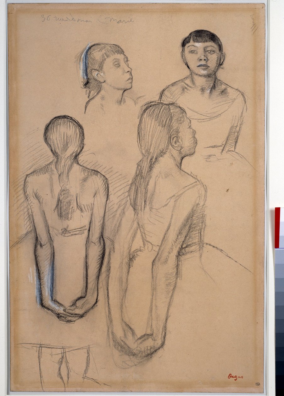 4 studier av unga dansare Att rita en krita och kol av Edgar Degas (1834-1917) Dim. 0,49 x 0,31 MParis. Louvren av Edgar Degas